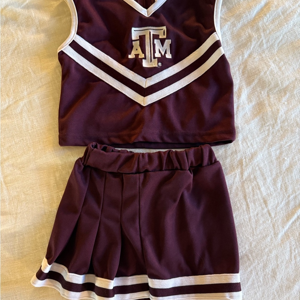 A&M Maroon Cheerleader Outfit with White Stripes